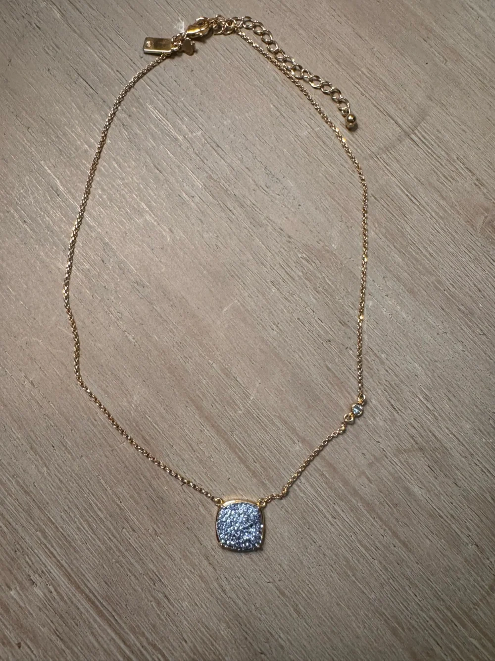 Kate Spade Gold Chain Necklace with Sparkling Blue Druzy Pendant